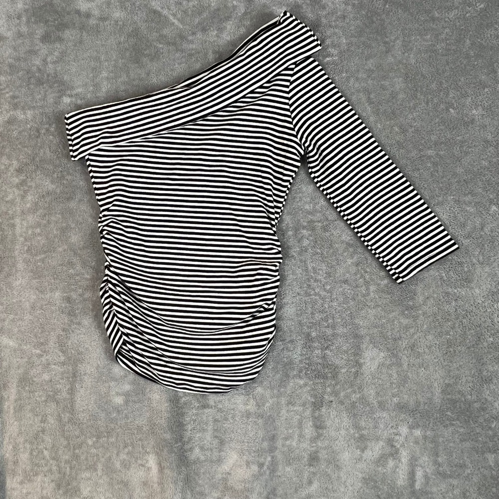 Vintage Y2K Off Shoulder Top Womens S/M‎ Striped Goth Grunge Ruched